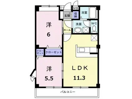 フィオーレB 2LDKHT(2LDK/2階)の間取り写真