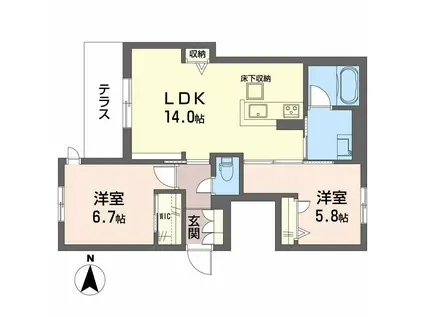 フォンテボヌール5(2LDK/1階)の間取り写真
