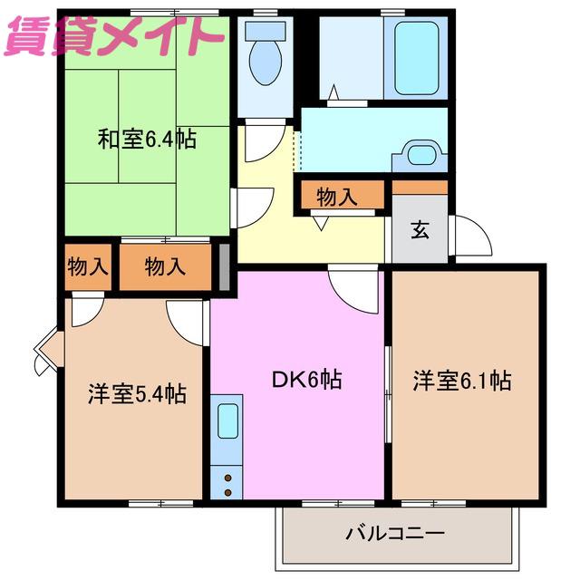 笹川ロッジC棟(2LDK/2階)の間取り写真