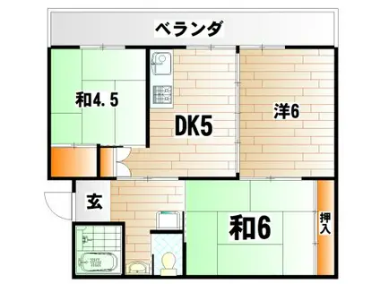 ビレッジハウス日明(3DK/1階)の間取り写真