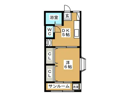 ノースハイツ自由が丘(1DK/2階)の間取り写真