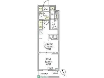 アジールコート後楽園(1DK/1階)の間取り写真