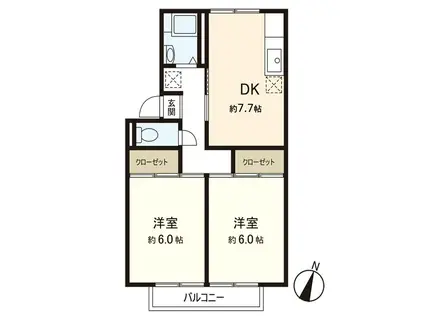 アメニティーゾーン原町(2DK/2階)の間取り写真