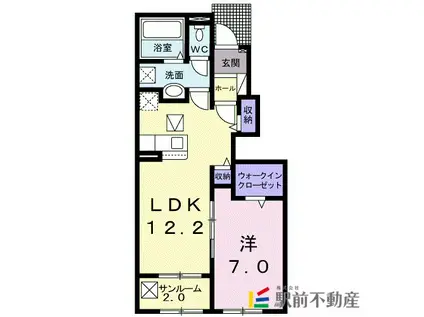 エクセレンテ久留米みづまII(1LDK/1階)の間取り写真