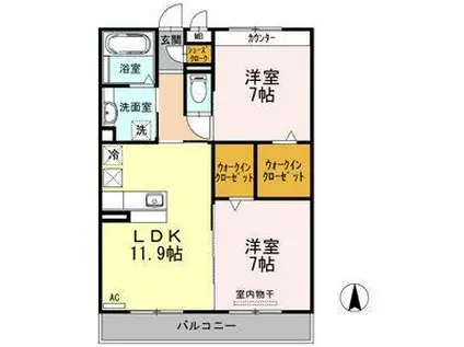 ホベン セドル(2LDK/1階)の間取り写真