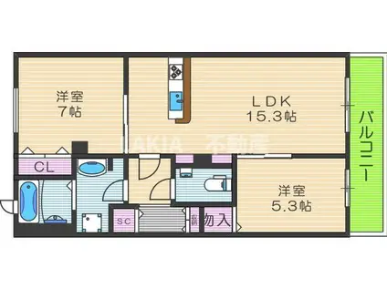 JUNE BERRY GARDEN北畠(2LDK/1階)の間取り写真