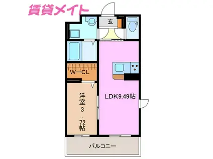 S様マンション(1LDK/3階)の間取り写真