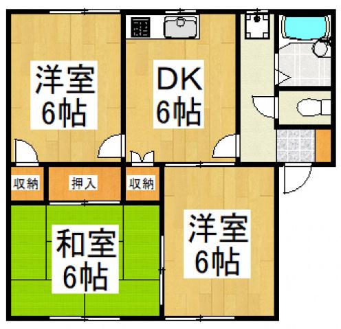 ベルメゾンサーバーA棟(3DK/1階)の間取り写真