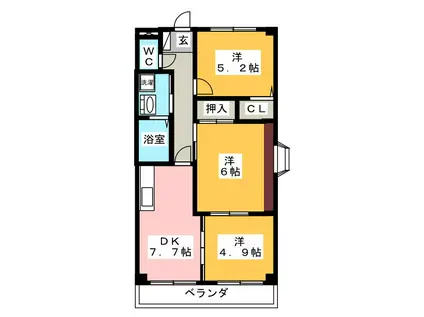 アクアハイツ(3DK/1階)の間取り写真