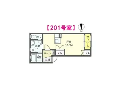 シャンティア(ワンルーム/2階)の間取り写真