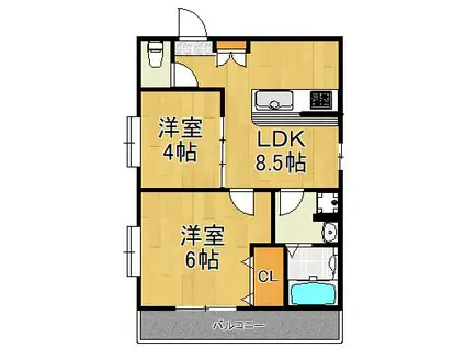 マーヴェル岸谷(1LDK/3階)の間取り写真