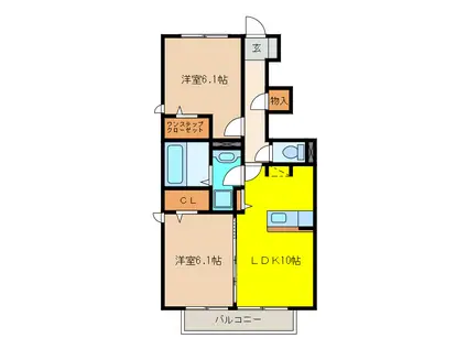 ウィル・ミズノC(2LDK/1階)の間取り写真