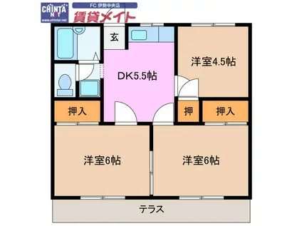 ユニバースティー鳥羽(3DK/1階)の間取り写真