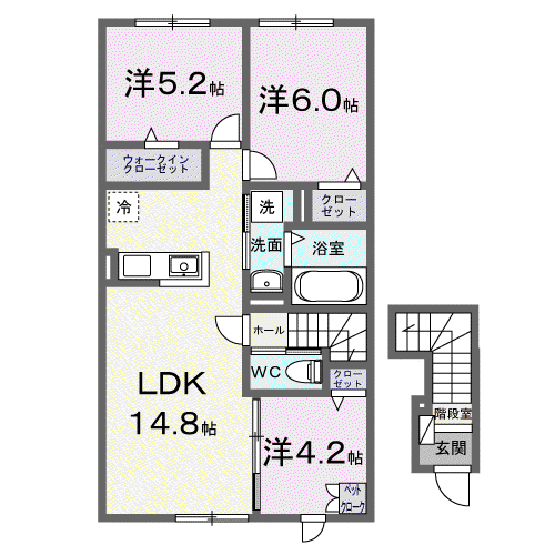 JR千歳線 千歳駅(北海道) 徒歩97分 2階建 築1年(3LDK/2階)の間取り写真