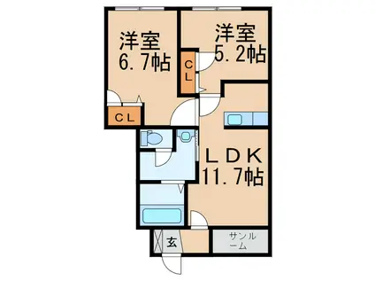 メゾン・キング(2LDK/2階)の間取り写真