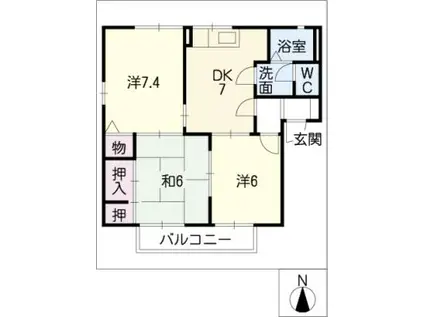 リヴェール本野B(3DK/1階)の間取り写真