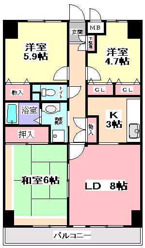 セザンつくし野(3LDK/3階)の間取り写真