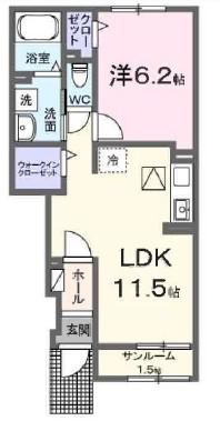 ベルヴィル加須 II(1LDK/1階)の間取り写真