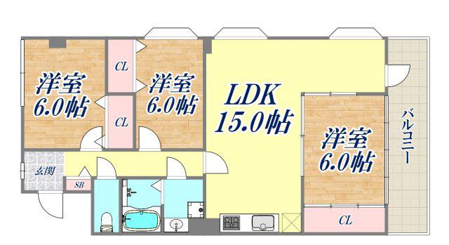 ライツェント浜芦屋(3LDK/3階)の間取り写真