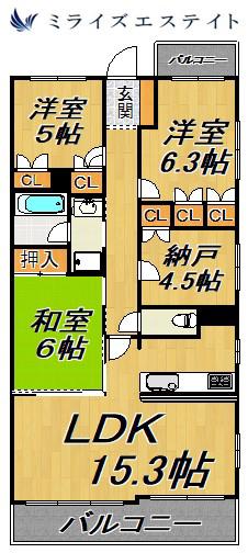 レジディア泉(3LDK/9階)の間取り写真