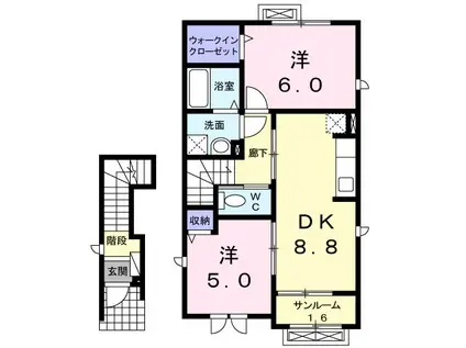 カーサ ヒルズ II(2DK/2階)の間取り写真