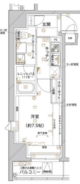 グランドコンシェルジュ神楽坂アルファ(1K/8階)の間取り写真