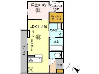 ウエスト・パーク C(1LDK/2階)の間取り写真