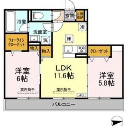 プランドール湘南(2LDK/1階)の間取り写真