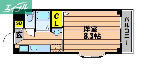 ヴィラ津島(1K/5階)の間取り写真