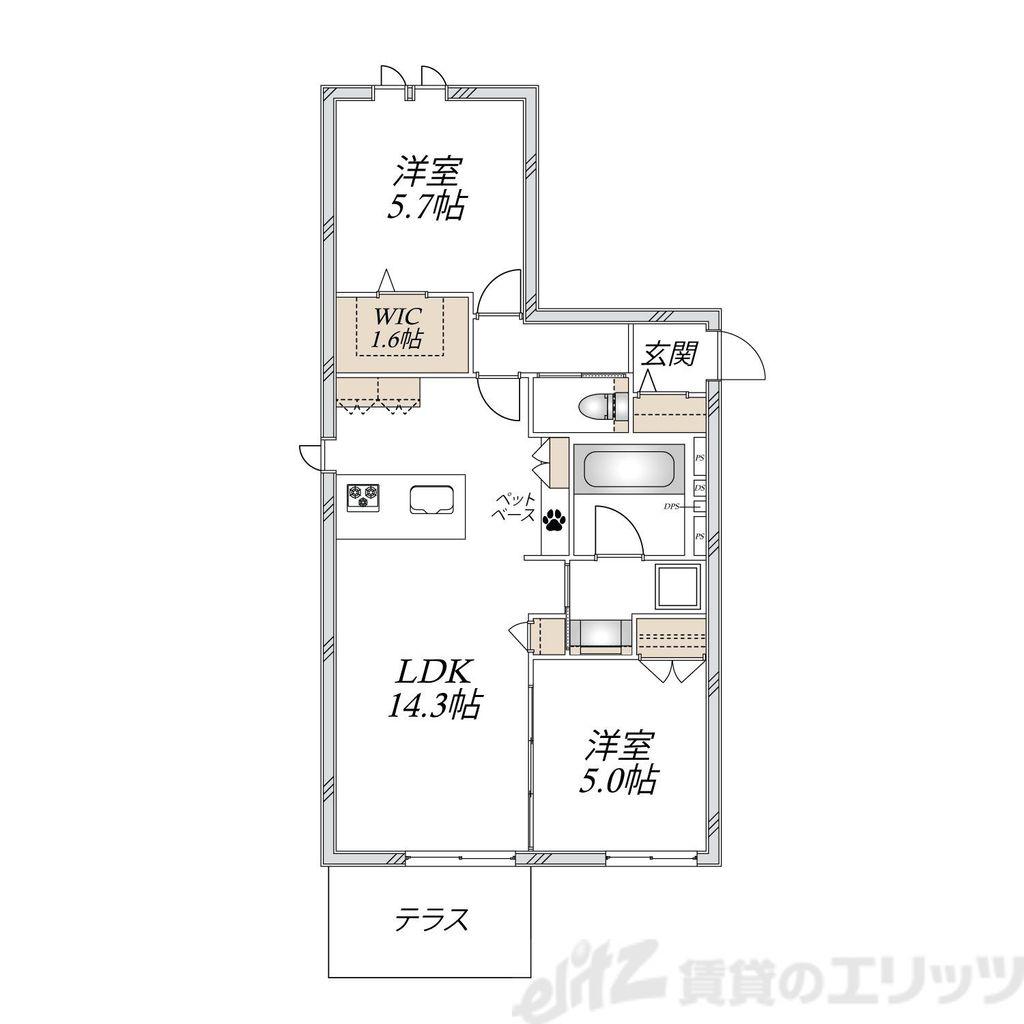 大阪市東淀川区上新庄2丁目へーベルメゾン(2LDK/1階)の間取り写真