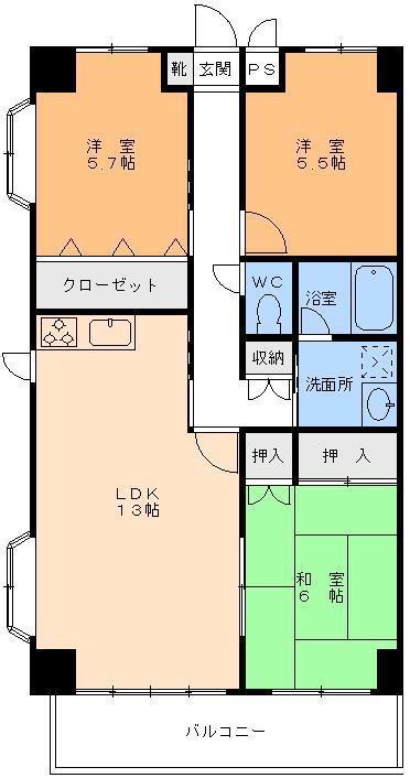 リビエール道後(3LDK/2階)の間取り写真