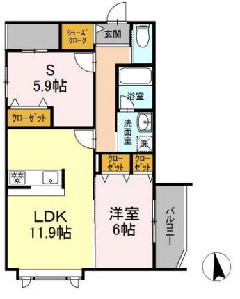 SKY ONE(2LDK/4階)の間取り写真