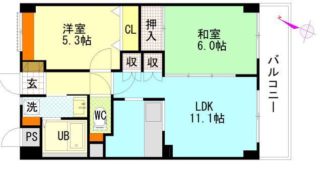 第1柴田マンション(2LDK/4階)の間取り写真