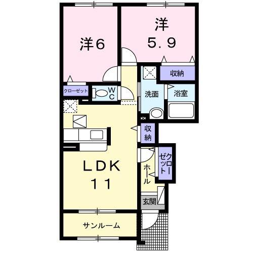 オリエント(2LDK/1階)の間取り写真
