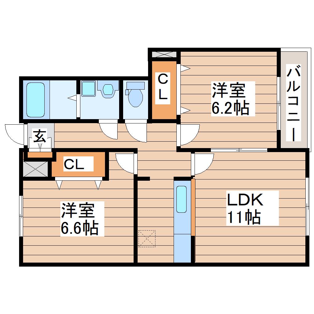 SKY WIND A棟(2LDK/1階)の間取り写真