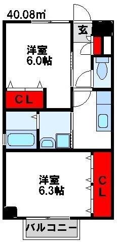 ピソアイリス(2K/2階)の間取り写真