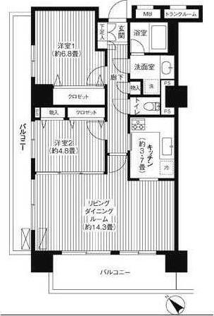 グランピラー高井戸(2LDK/10階)の間取り写真