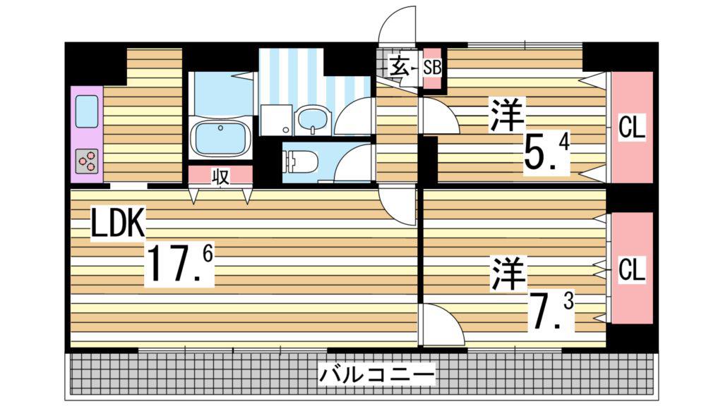 ルームズ学園北町(2LDK/4階)の間取り写真