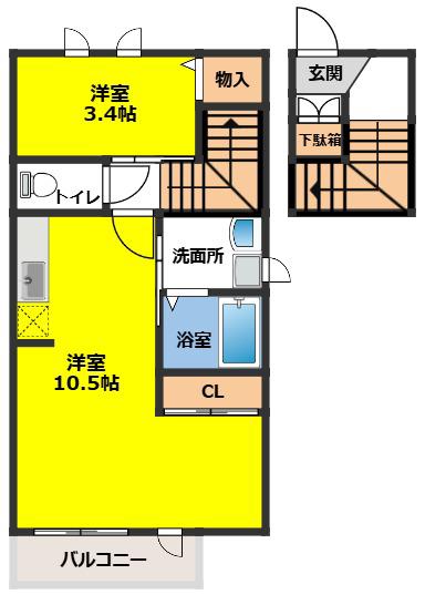 JR東北本線 盛岡駅 徒歩17分 2階建 築8年(1LDK/2階)の間取り写真