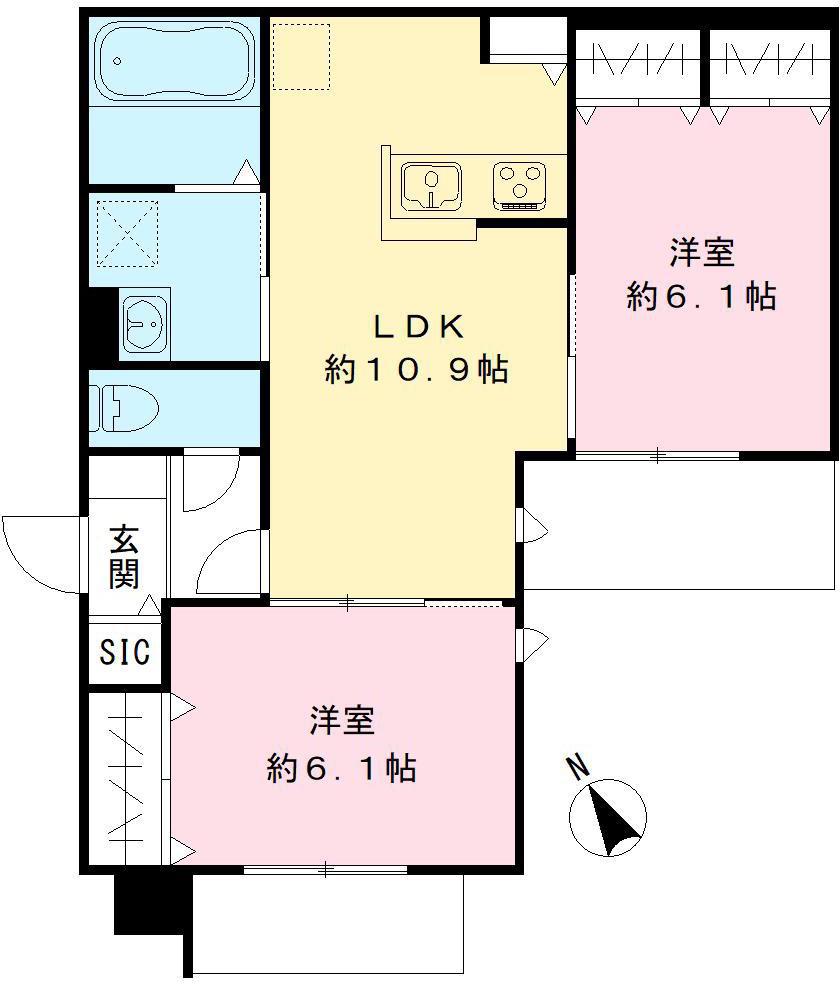 JARDIN VERT(2LDK/1階)の間取り写真