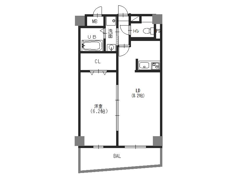 エビデンス三津屋(1LDK/6階)の間取り写真