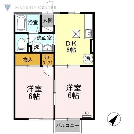 サンライズアベニュー嘉山A(2DK/1階)の間取り写真