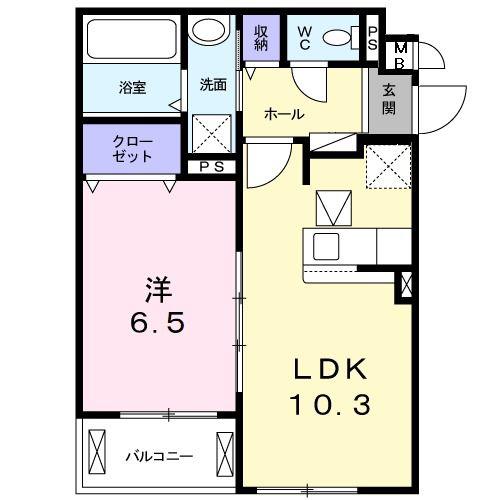 エテルノ泉南馬場(1LDK/1階)の間取り写真