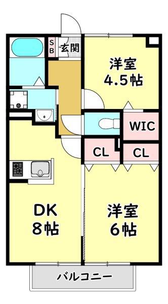 メープル(2DK/2階)の間取り写真
