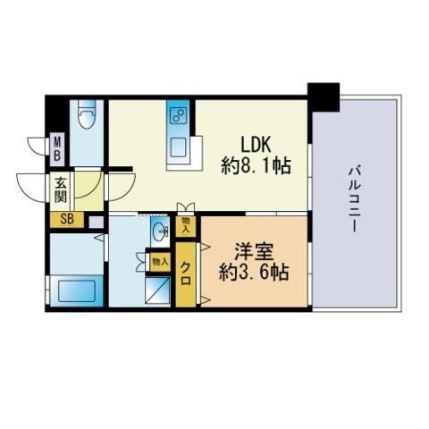 サニークレスト東比恵(1LDK/8階)の間取り写真