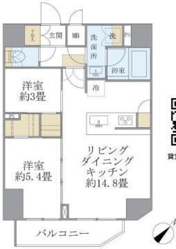アジールコート町屋(2LDK/12階)の間取り写真