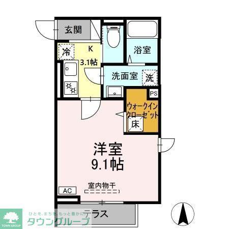 Dスクエア乞田(1K/1階)の間取り写真