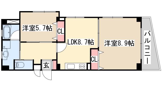 ドルチェ・ヴィータ新神戸(2LDK/2階)の間取り写真