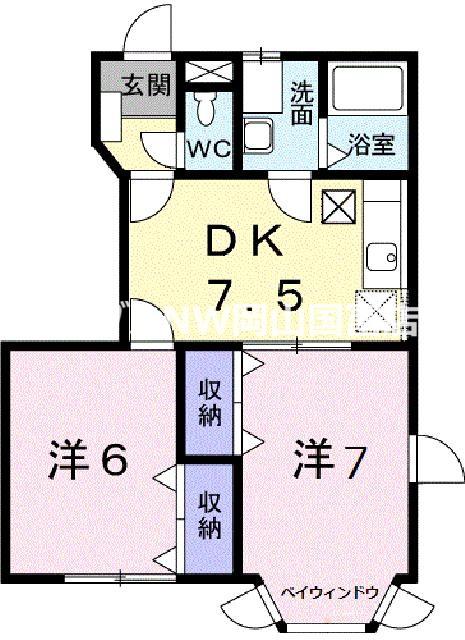 ティファニーB(2DK/1階)の間取り写真