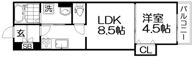 クリエオーレ藤阪東町(1LDK/2階)の間取り写真